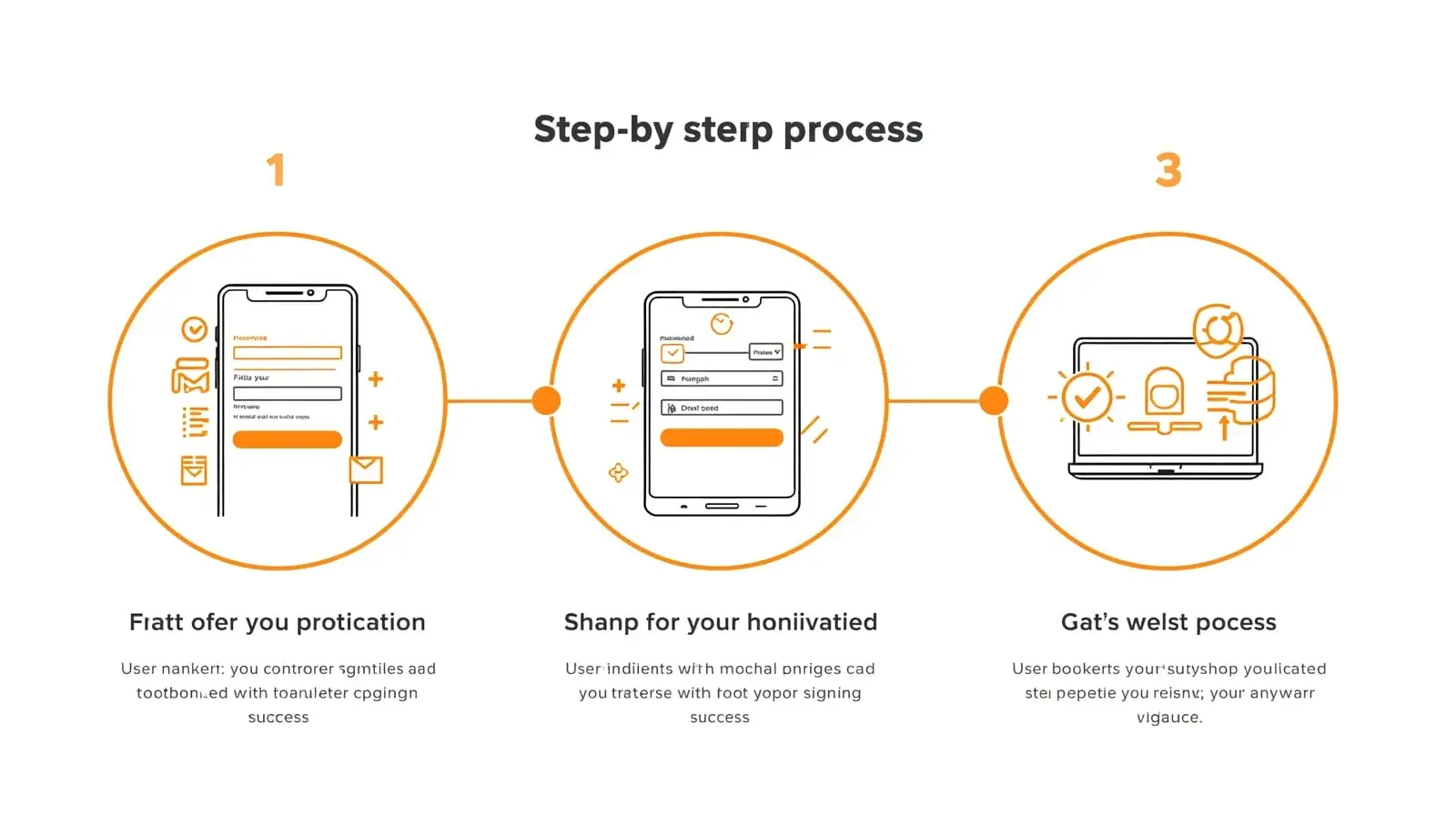 OKPlay registration process showing step-by-step signup guide on mobile and desktop with orange progress indicators