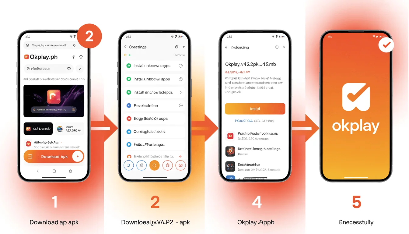 Step-by-step guide showing how to download and install OKPlay APK latest version on an Android device in the Philippines